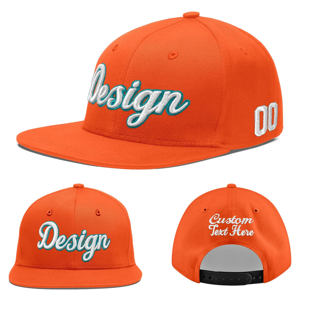 Custom Orange 3D Puff Embroidery Flat Embroidery Casual Sport Baseball Cap