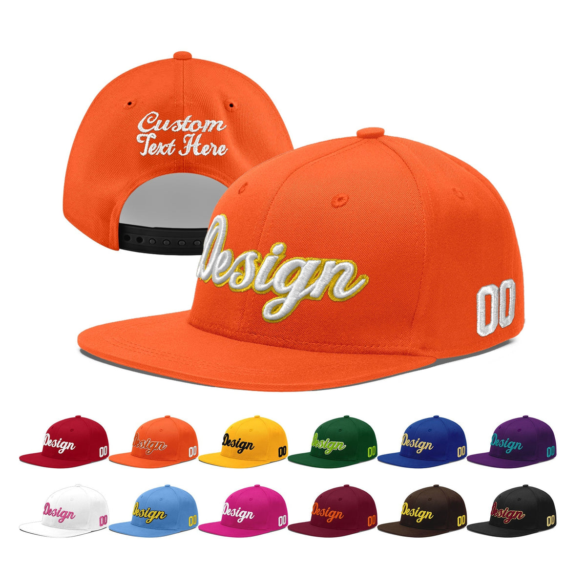 Custom Orange 3D Puff Embroidery Flat Embroidery Casual Sport Baseball Cap