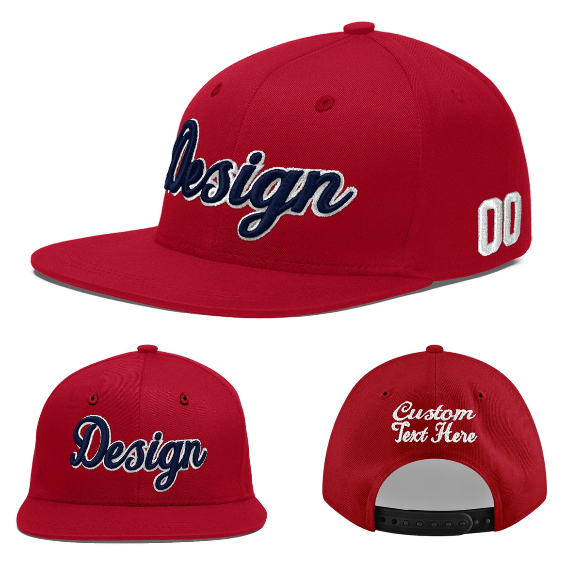 Custom Red 3D Puff Embroidery Flat Embroidery Casual Sport Baseball Cap