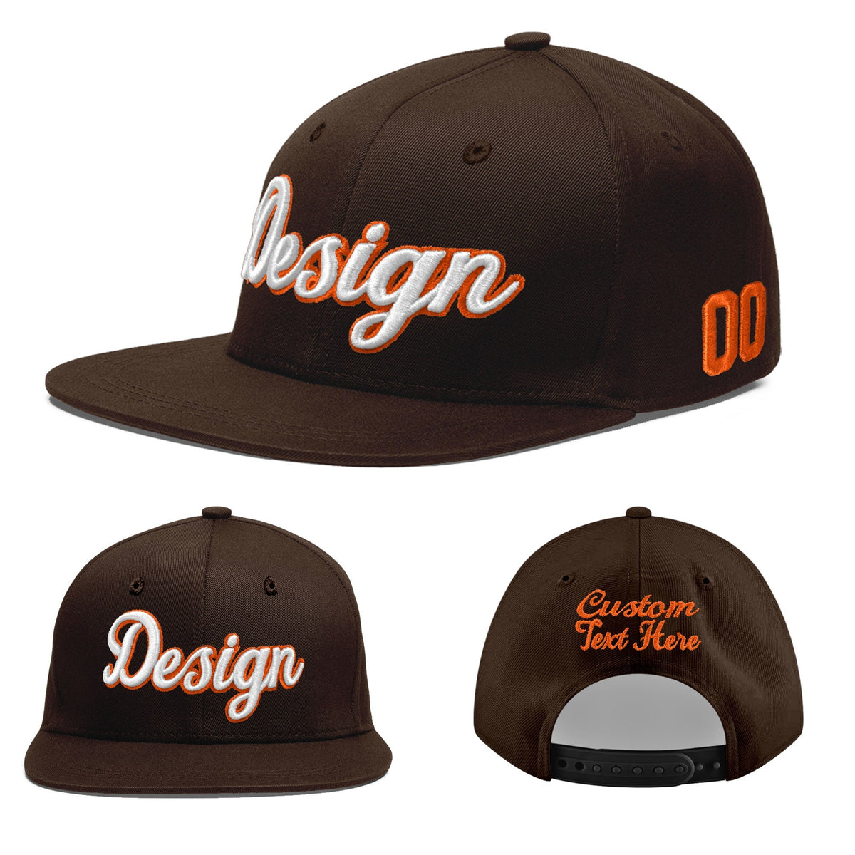 Custom Brown 3D Puff Embroidery Flat Embroidery Casual Sport Baseball Cap
