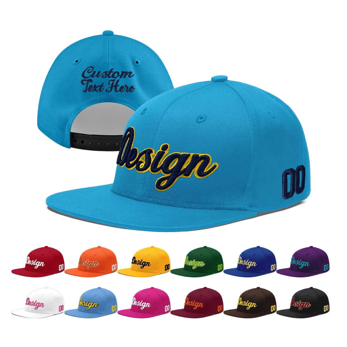Custom Light Blue 3D Puff Embroidery Flat Embroidery Casual Sport Baseball Cap