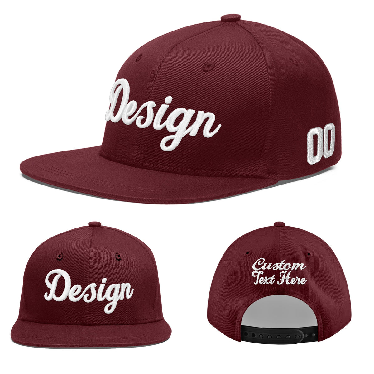 Custom Maroon 3D Puff Embroidery Flat Embroidery Casual Sport Baseball Cap