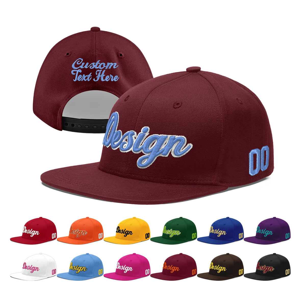 Custom Maroon 3D Puff Embroidery Flat Embroidery Casual Sport Baseball Cap
