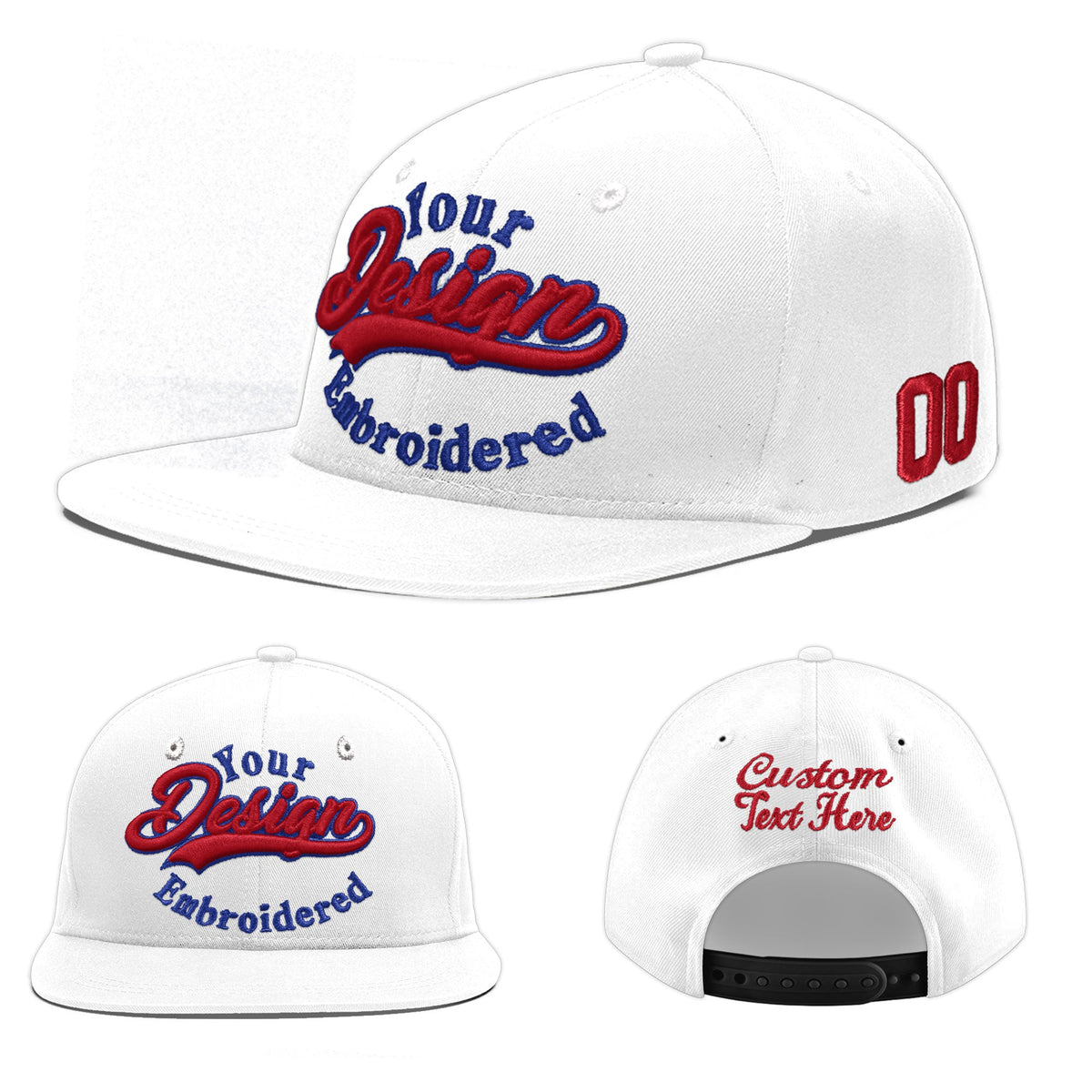 Custom White 3D Puff Embroidery Flat Embroidery Casual Sport Baseball Cap