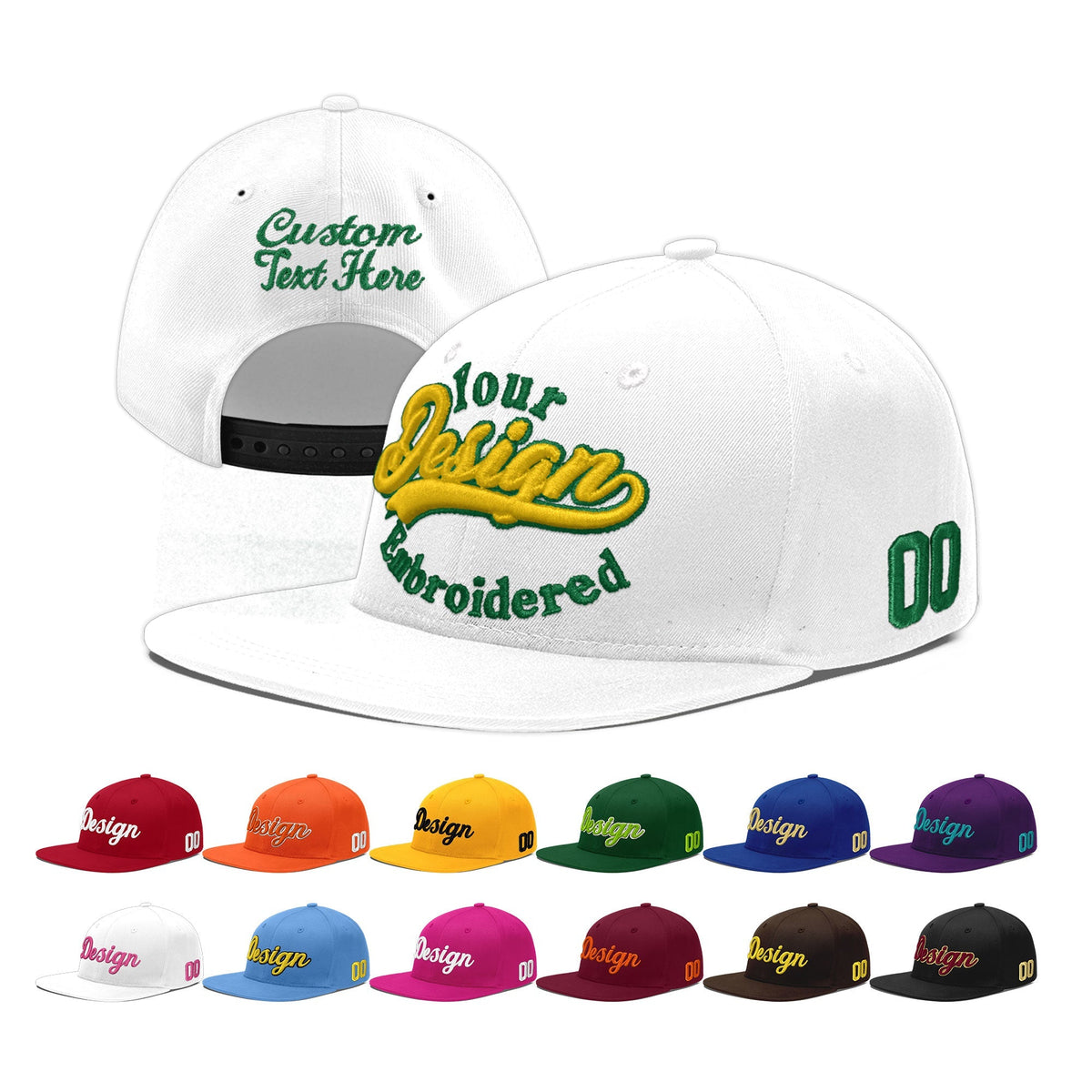 Custom White 3D Puff Embroidery Flat Embroidery Casual Sport Baseball Cap