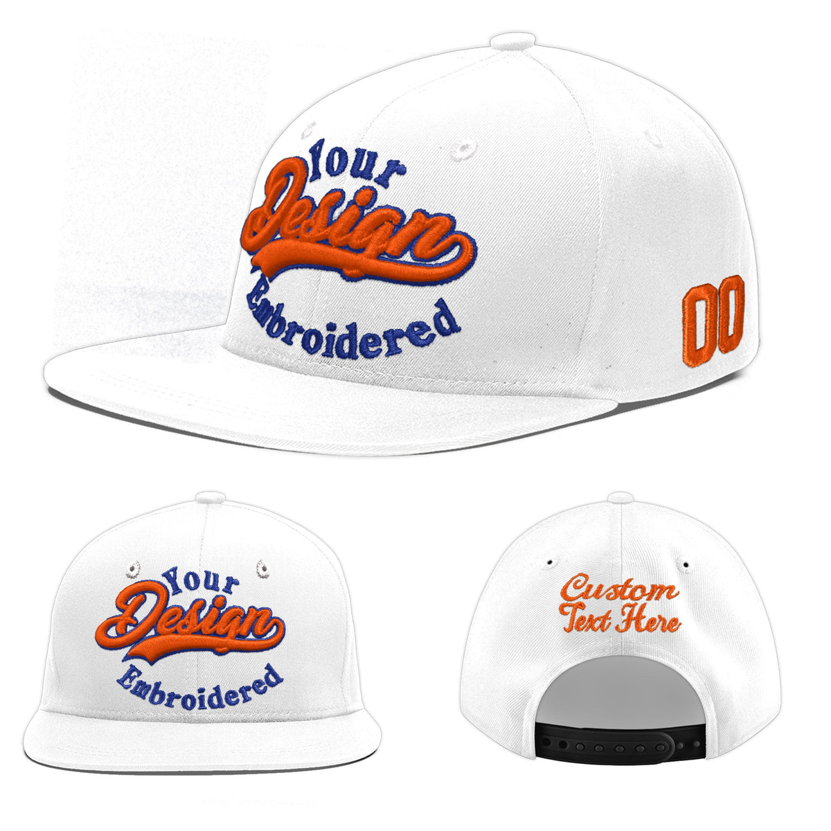 Custom White 3D Puff Embroidery Flat Embroidery Casual Sport Baseball Cap