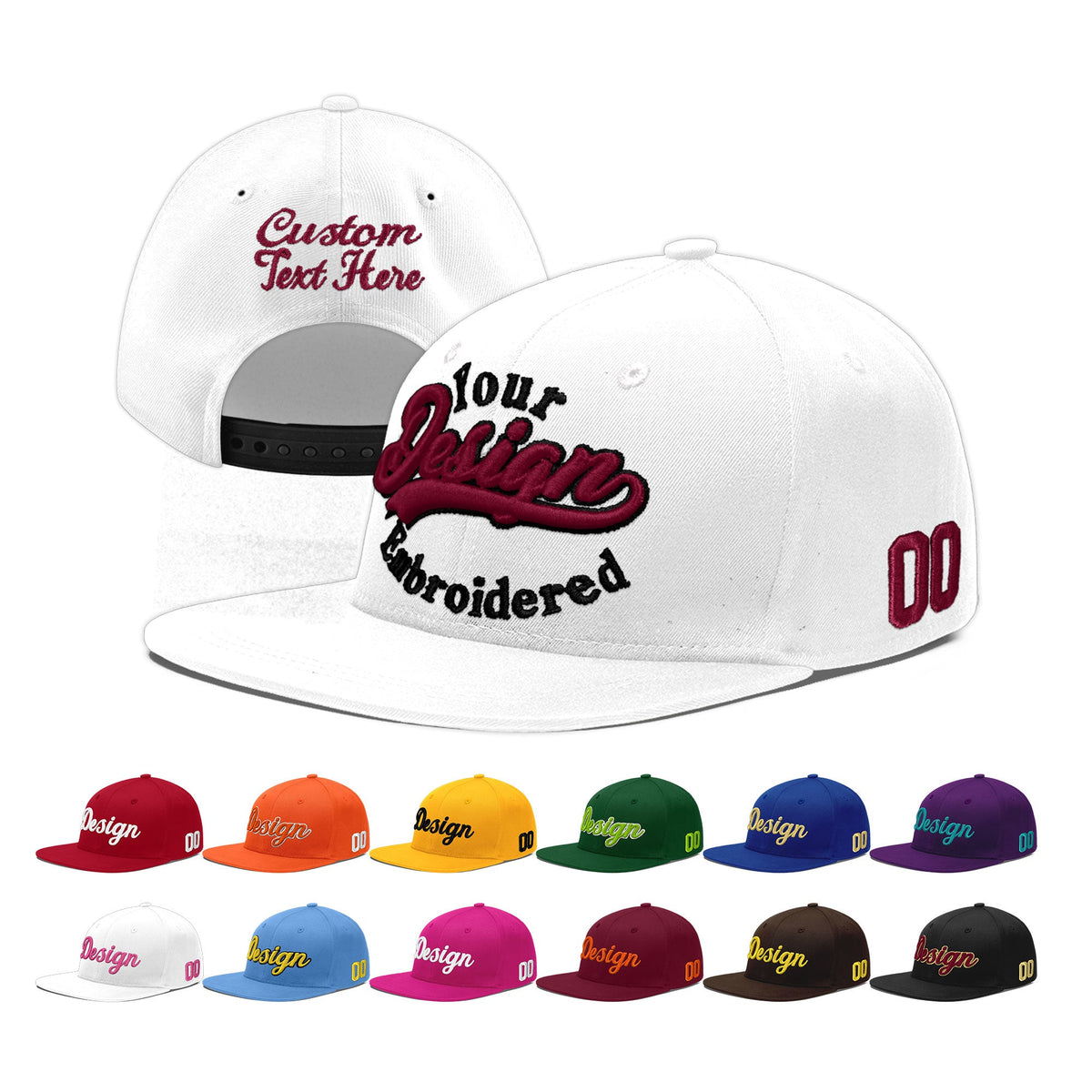 Custom White 3D Puff Embroidery Flat Embroidery Casual Sport Baseball Cap