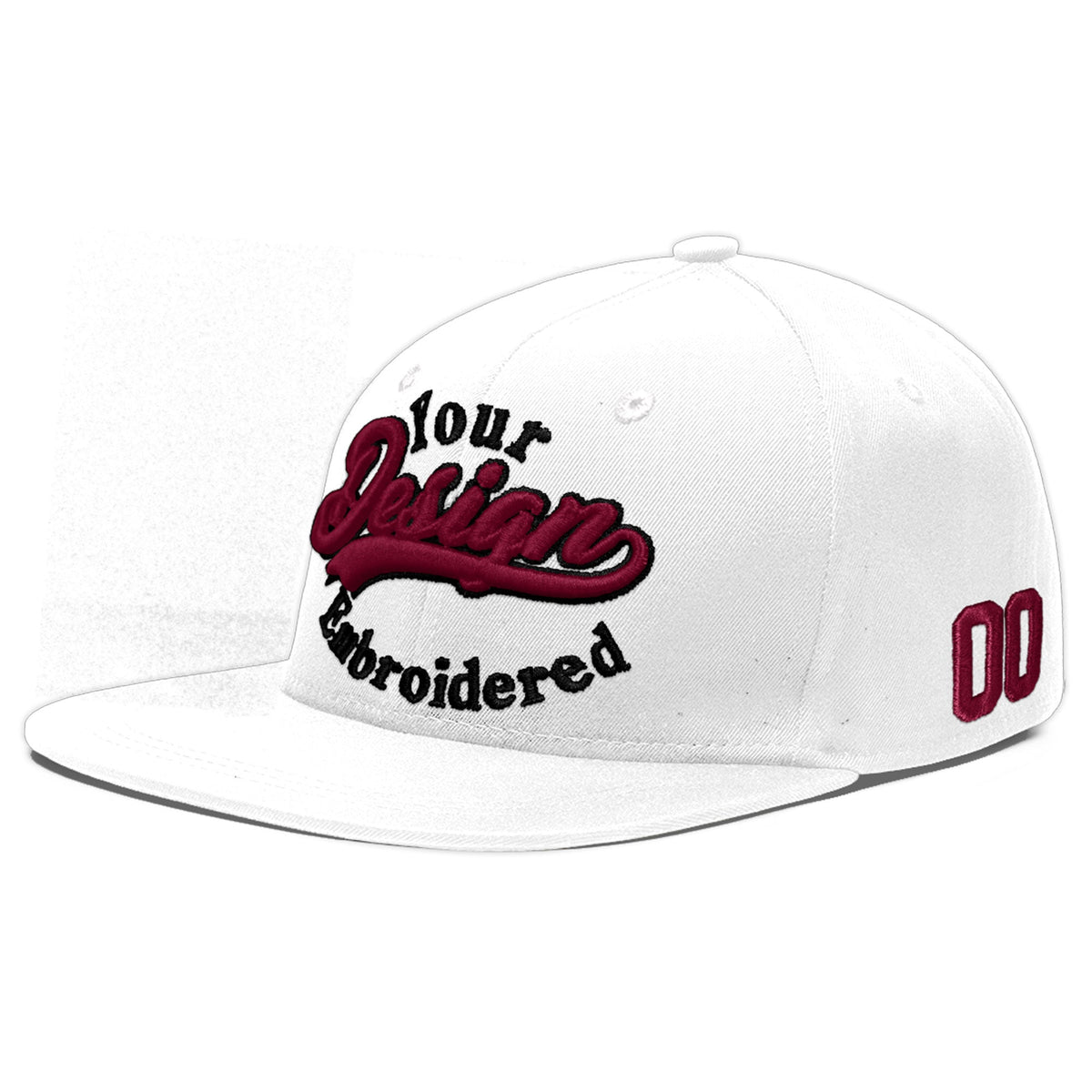 Custom White 3D Puff Embroidery Flat Embroidery Casual Sport Baseball Cap