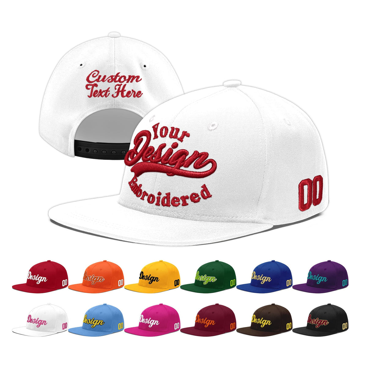 Custom White 3D Puff Embroidery Flat Embroidery Casual Sport Baseball Cap