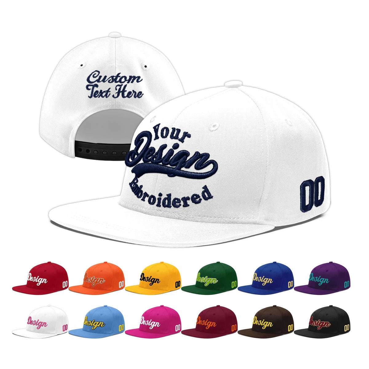 Custom White 3D Puff Embroidery Flat Embroidery Casual Sport Baseball Cap