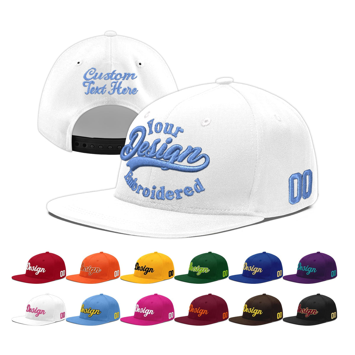 Custom White 3D Puff Embroidery Flat Embroidery Casual Sport Baseball Cap