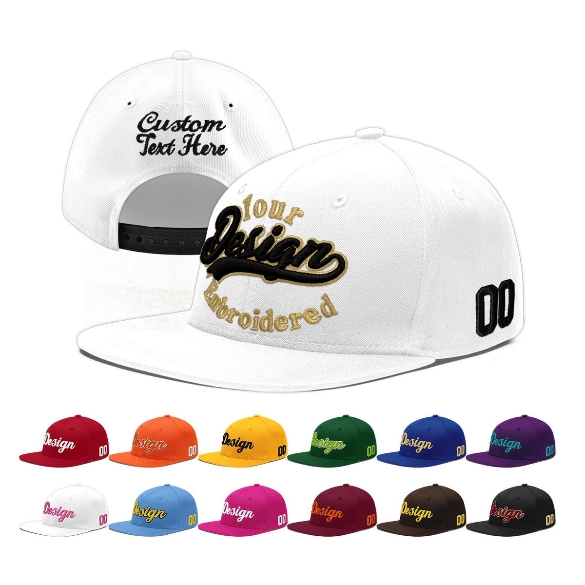 Custom White 3D Puff Embroidery Flat Embroidery Casual Sport Baseball Cap