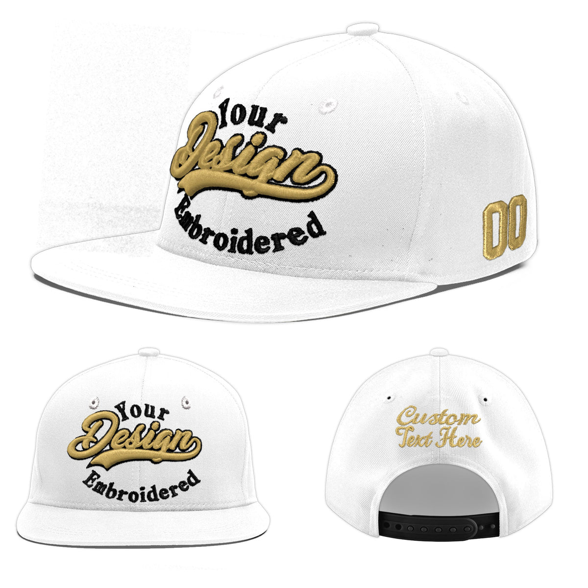 Custom White 3D Puff Embroidery Flat Embroidery Casual Sport Baseball Cap