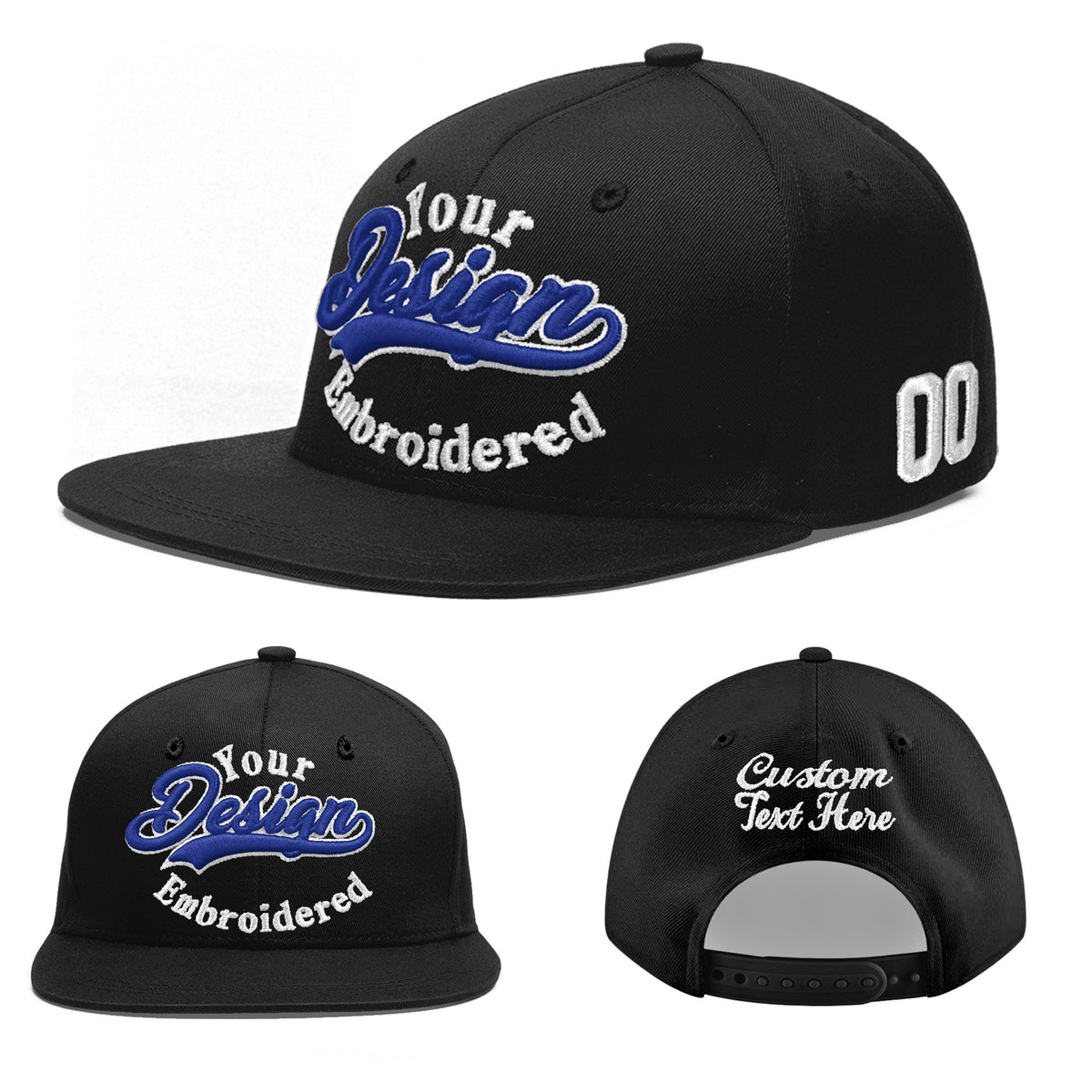 Custom Black 3D Puff Embroidery Flat Embroidery Casual Sport Baseball Cap