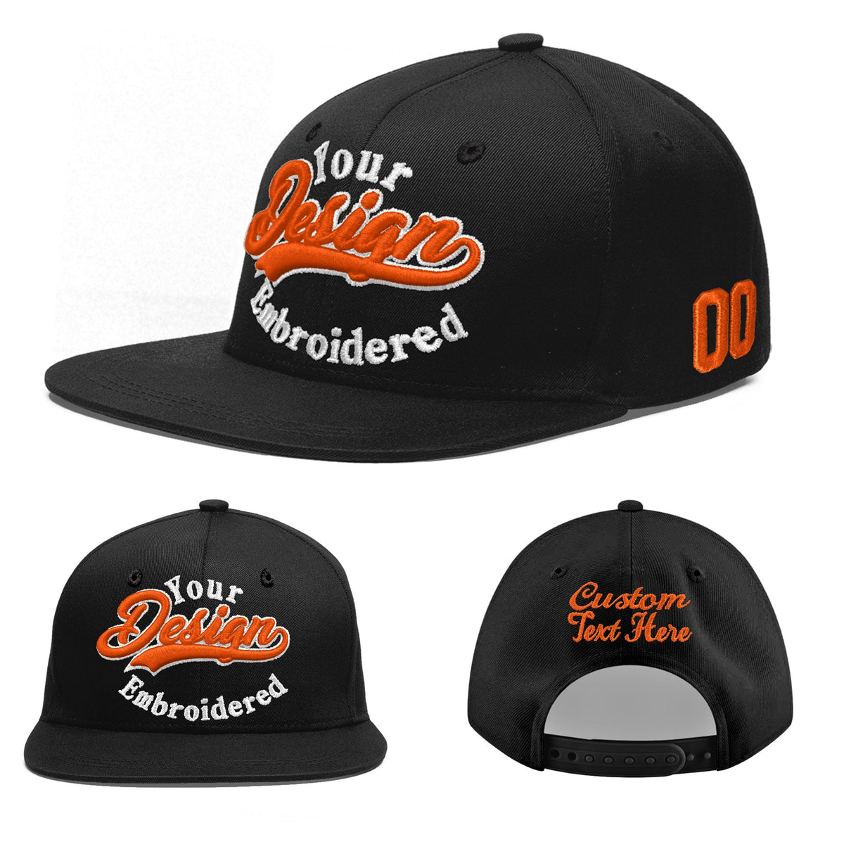 Custom Black 3D Puff Embroidery Flat Embroidery Casual Sport Baseball Cap