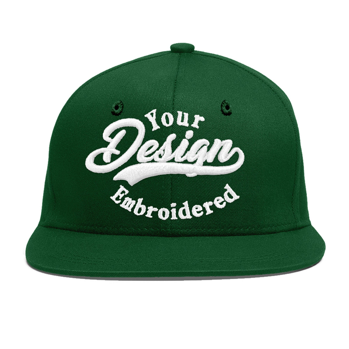 Custom Green 3D Puff Embroidery Flat Embroidery Casual Sport Baseball Cap