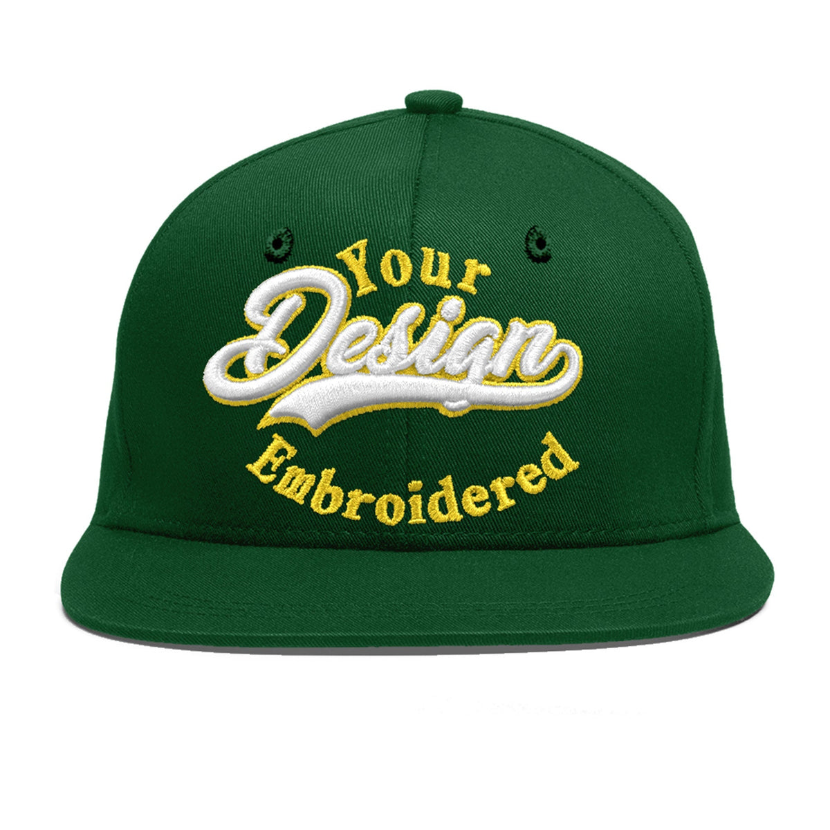 Custom Green 3D Puff Embroidery Flat Embroidery Casual Sport Baseball Cap