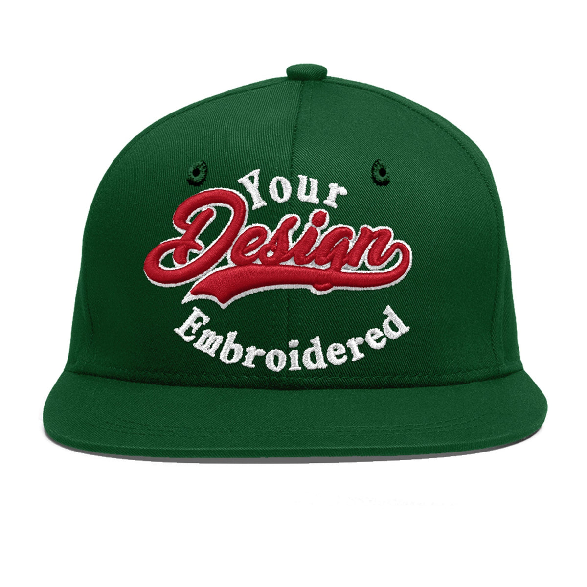 Custom Green 3D Puff Embroidery Flat Embroidery Casual Sport Baseball Cap