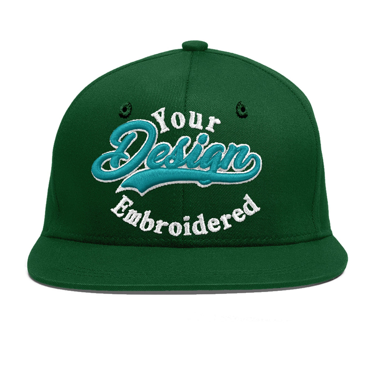 Custom Green 3D Puff Embroidery Flat Embroidery Casual Sport Baseball Cap