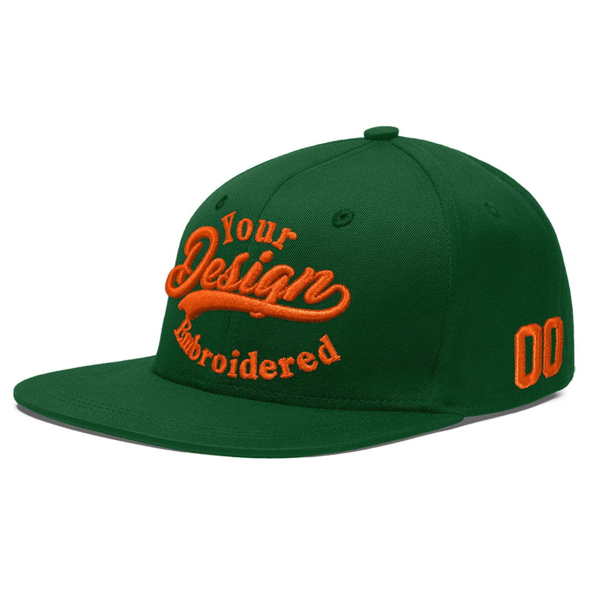 Custom Green 3D Puff Embroidery Flat Embroidery Casual Sport Baseball Cap