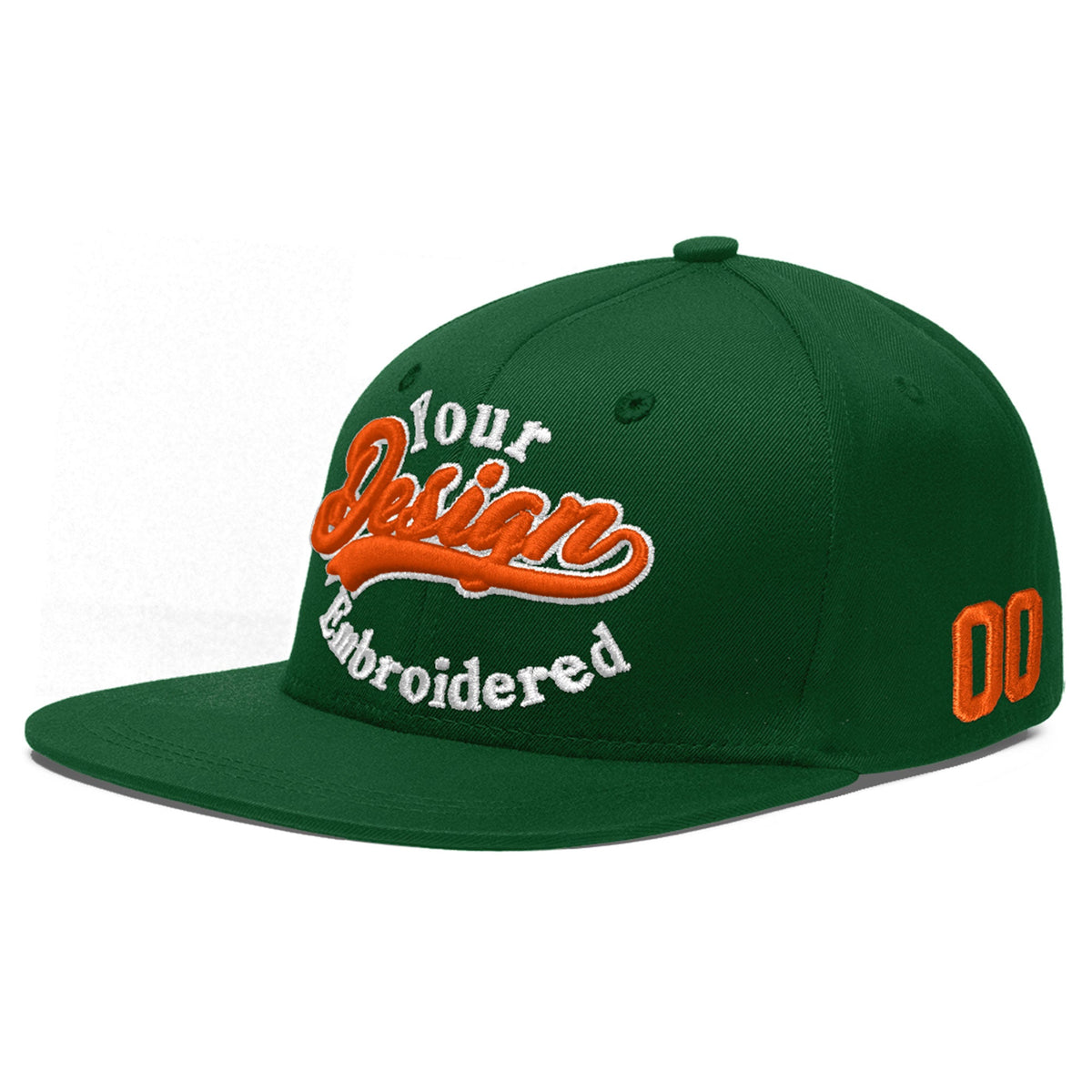 Custom Green 3D Puff Embroidery Flat Embroidery Casual Sport Baseball Cap