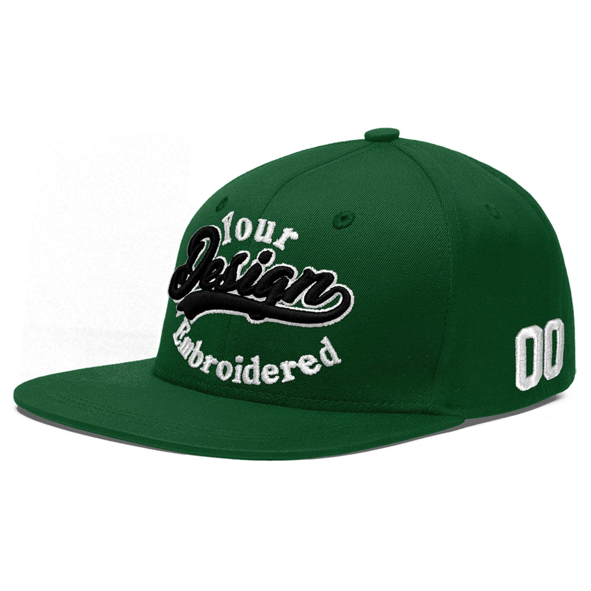 Custom Green 3D Puff Embroidery Flat Embroidery Casual Sport Baseball Cap