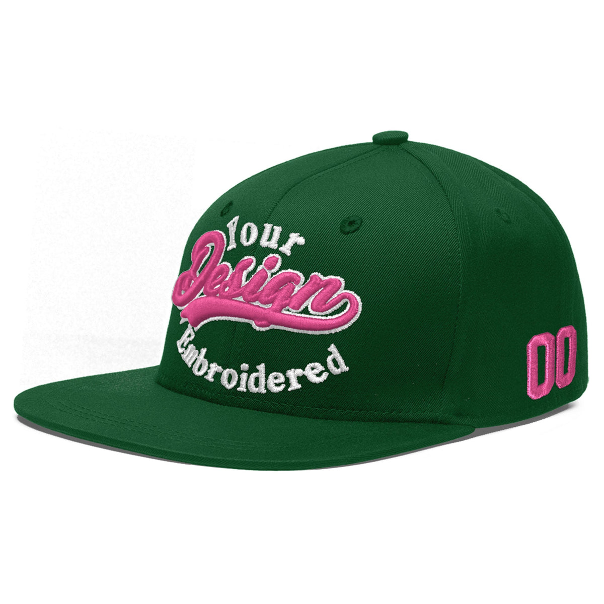 Custom Green 3D Puff Embroidery Flat Embroidery Casual Sport Baseball Cap