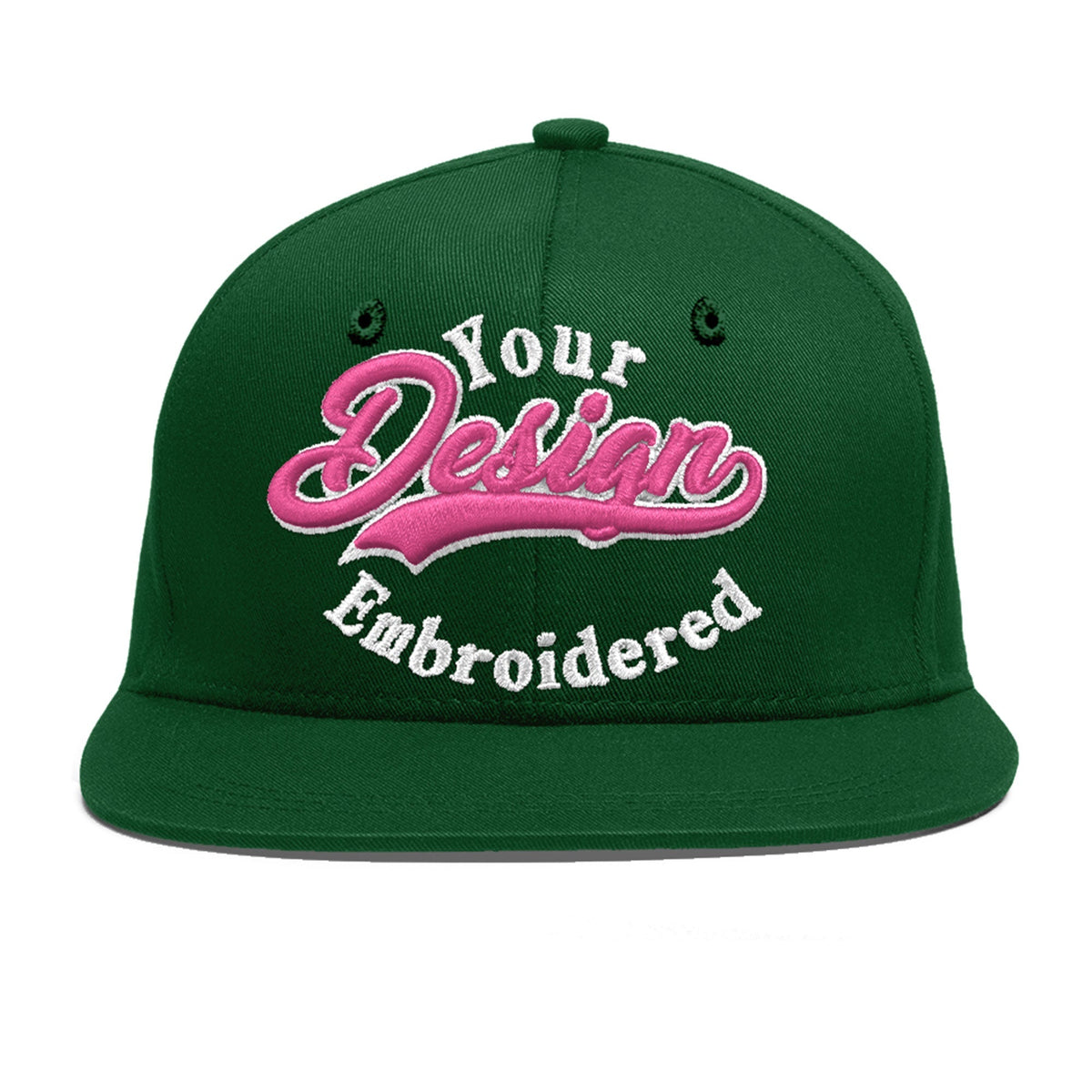 Custom Green 3D Puff Embroidery Flat Embroidery Casual Sport Baseball Cap