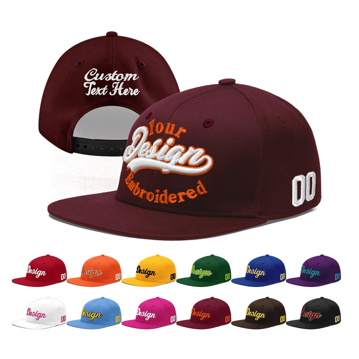 Custom Burgundy 3D Puff Embroidery Flat Embroidery Casual Sport Baseball Cap