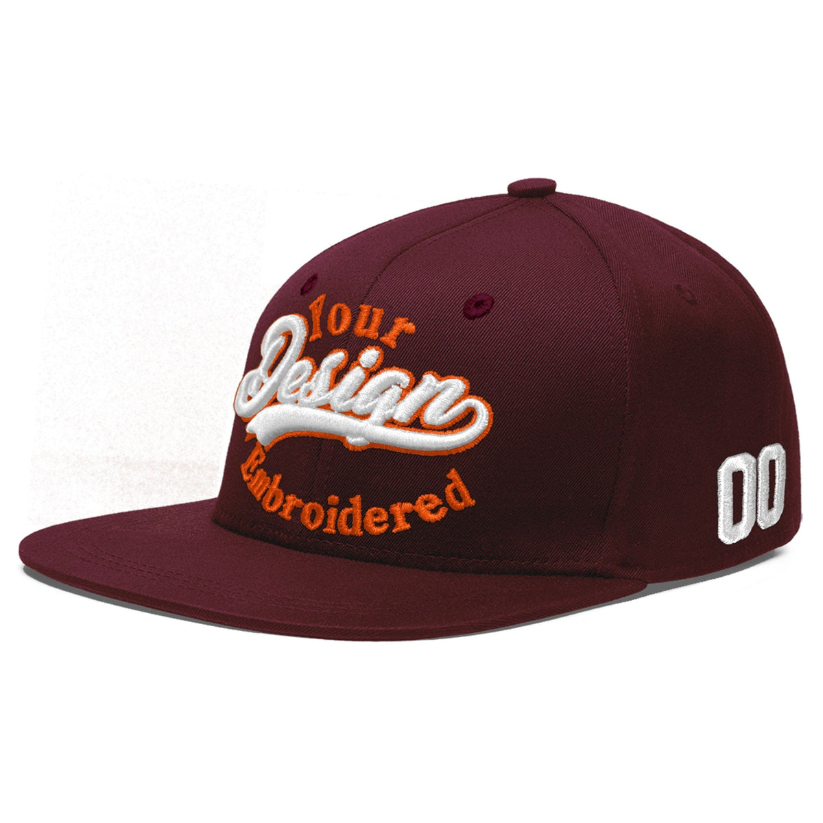Custom Burgundy 3D Puff Embroidery Flat Embroidery Casual Sport Baseball Cap