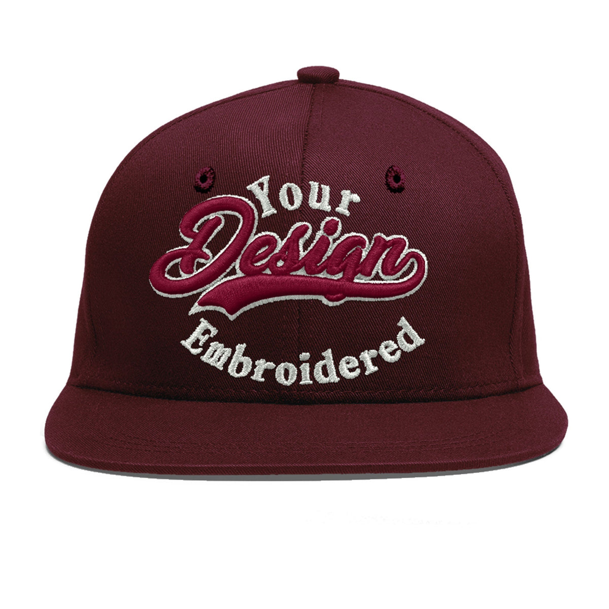 Custom Burgundy 3D Puff Embroidery Flat Embroidery Casual Sport Baseball Cap
