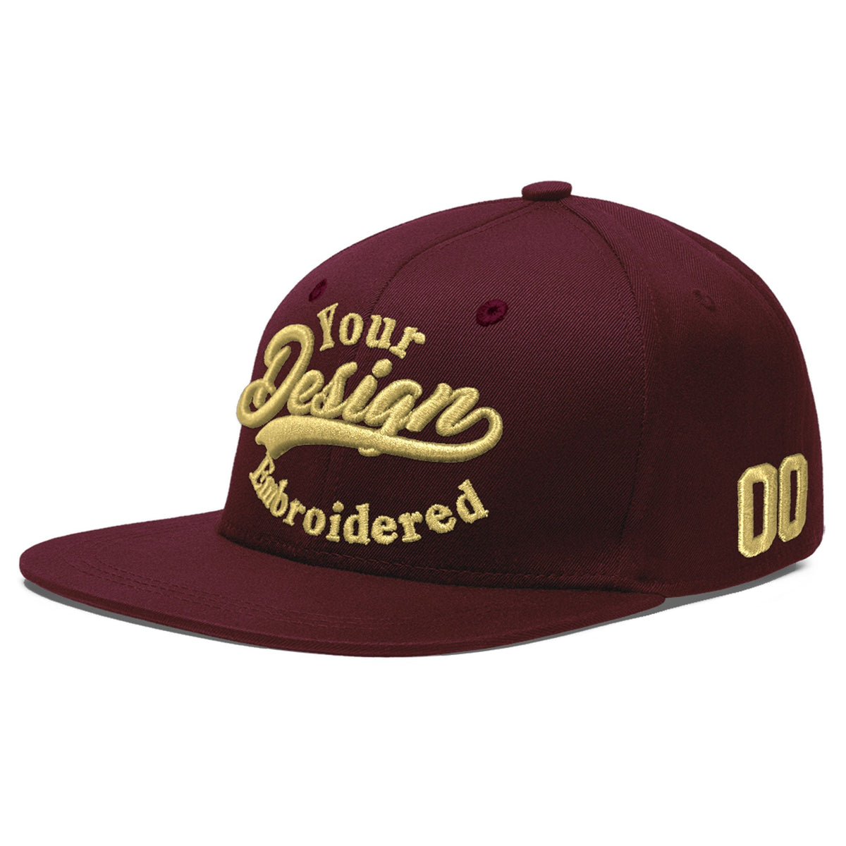 Custom Burgundy 3D Puff Embroidery Flat Embroidery Casual Sport Baseball Cap