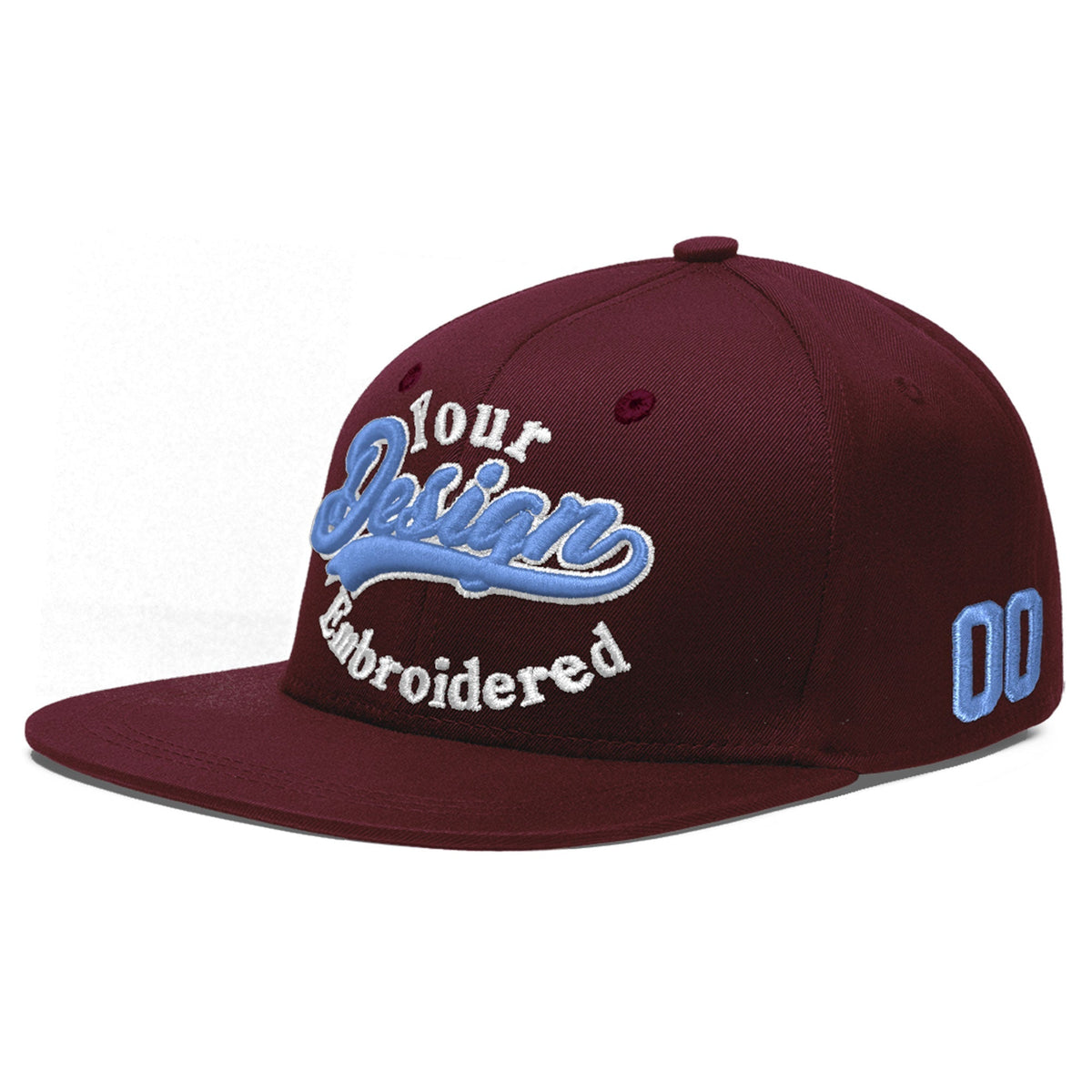 Custom Burgundy 3D Puff Embroidery Flat Embroidery Casual Sport Baseball Cap