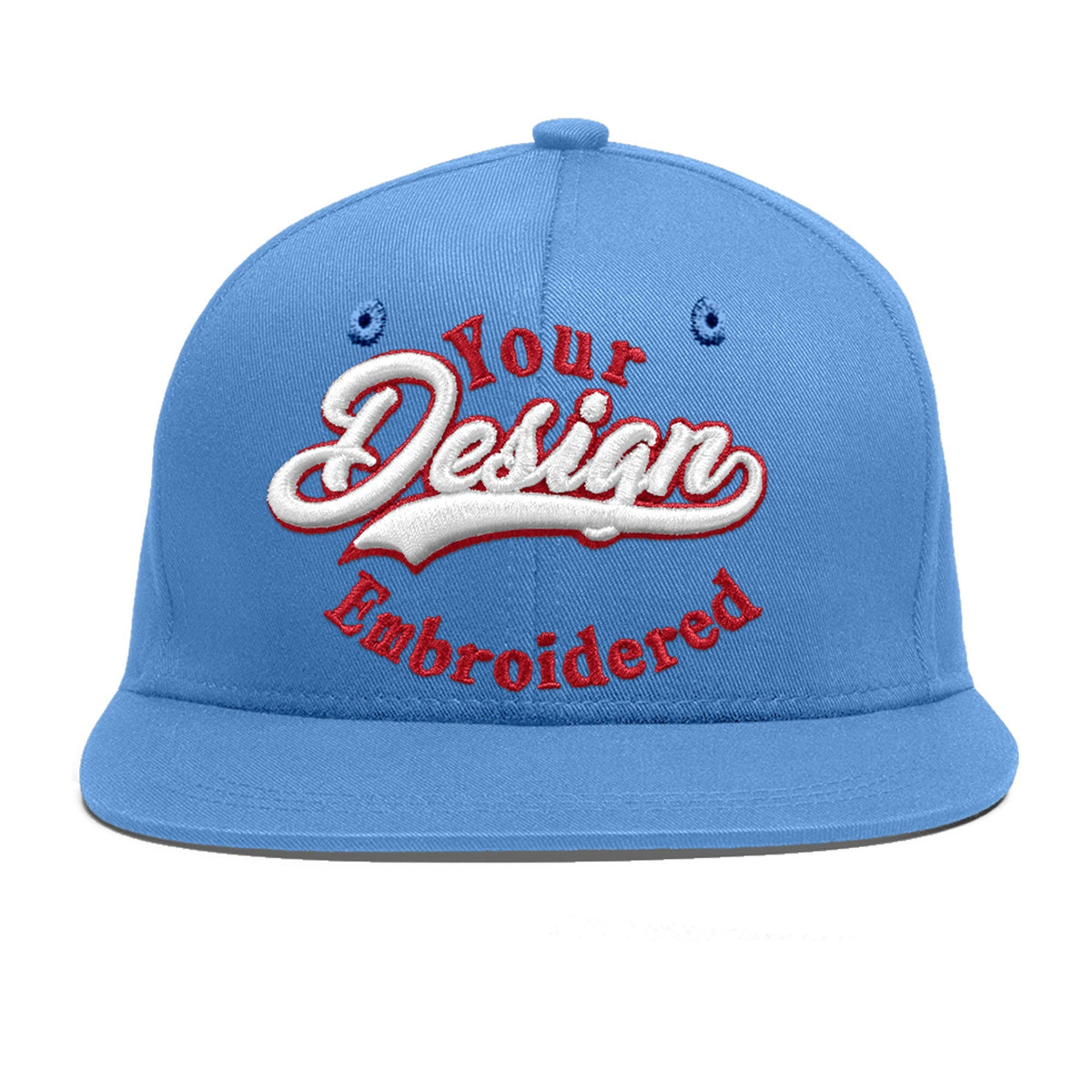 Custom Powder Blue 3D Puff Embroidery Flat Embroidery Casual Sport Baseball Cap