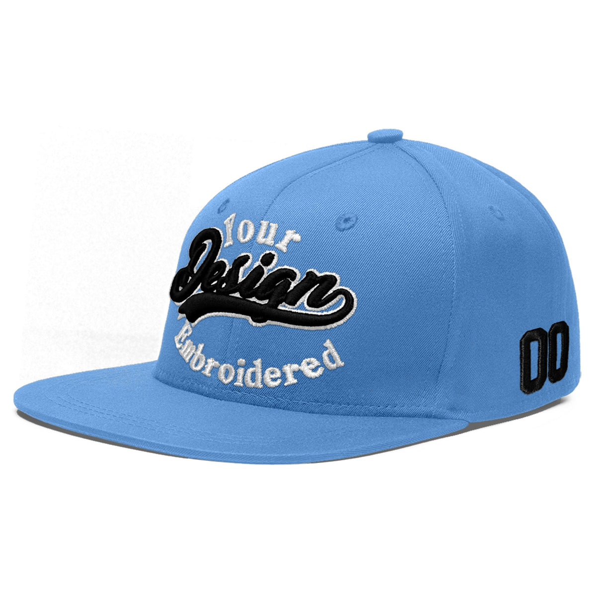Custom Powder Blue 3D Puff Embroidery Flat Embroidery Casual Sport Baseball Cap