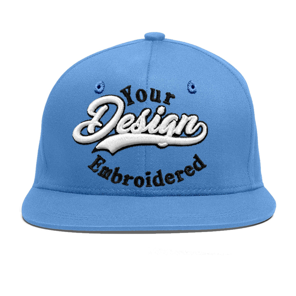 Custom Powder Blue 3D Puff Embroidery Flat Embroidery Casual Sport Baseball Cap