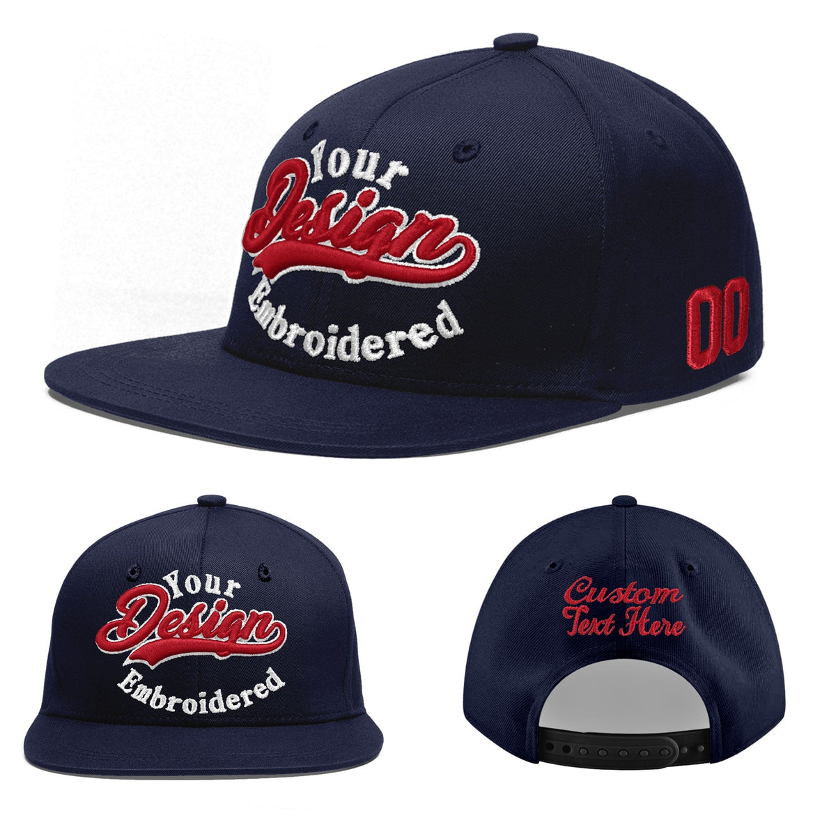 Custom Navy 3D Puff Embroidery Flat Embroidery Casual Sport Baseball Cap