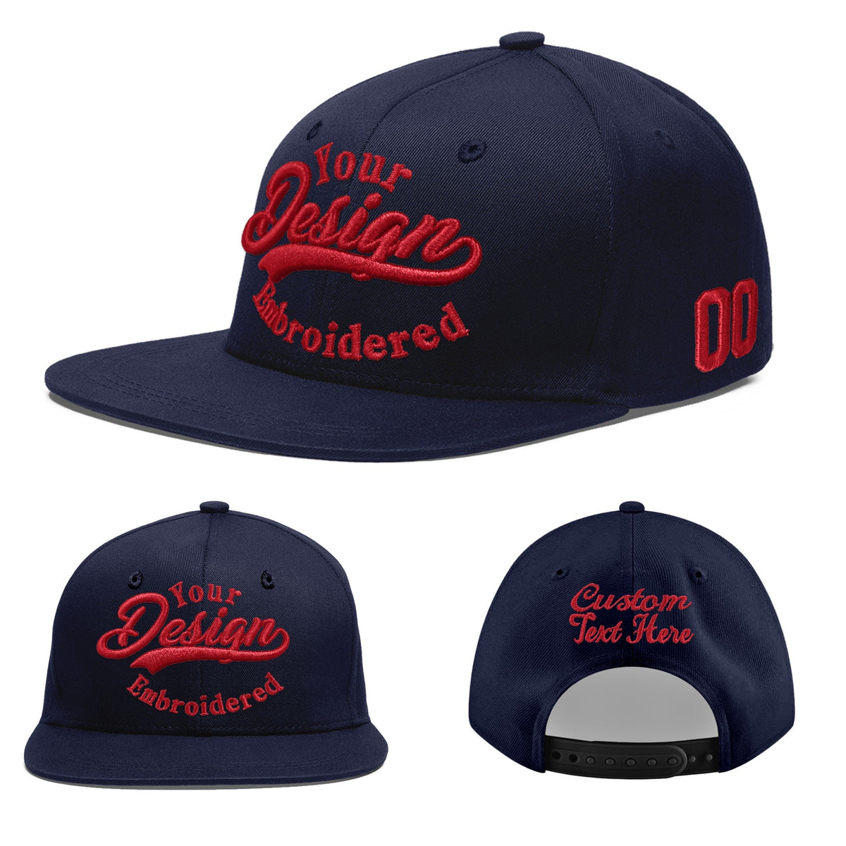 Custom Navy 3D Puff Embroidery Flat Embroidery Casual Sport Baseball Cap