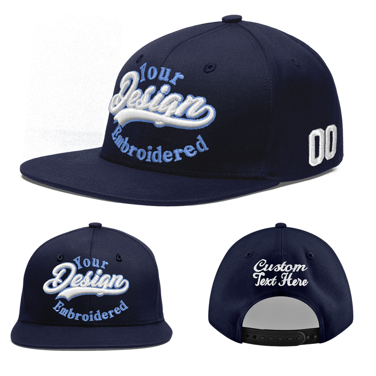 Custom Navy 3D Puff Embroidery Flat Embroidery Casual Sport Baseball Cap