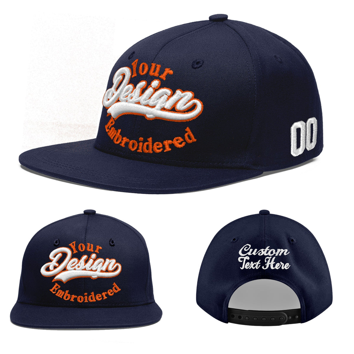 Custom Navy 3D Puff Embroidery Flat Embroidery Casual Sport Baseball Cap