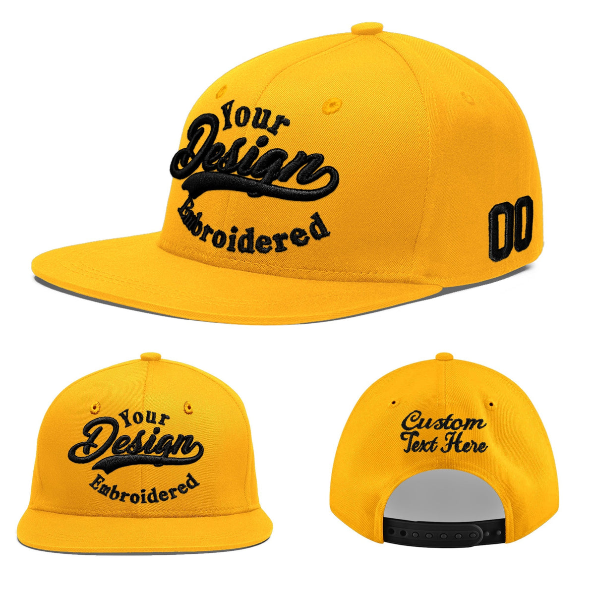 Custom Yellow 3D Puff Embroidery Flat Embroidery Casual Sport Baseball Cap