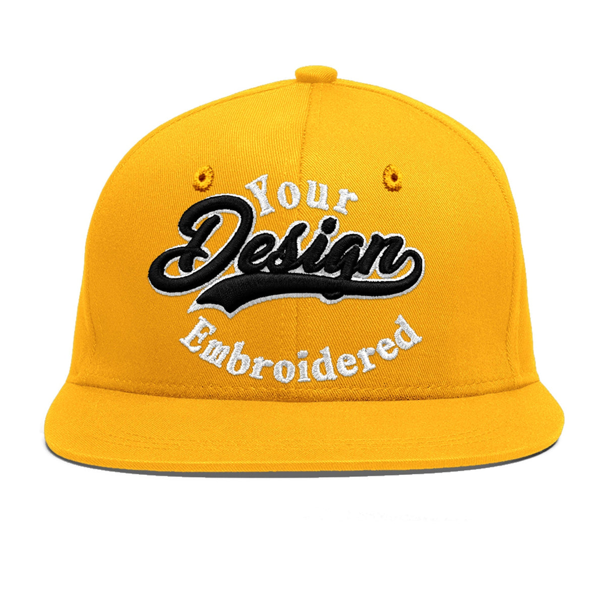 Custom Yellow 3D Puff Embroidery Flat Embroidery Casual Sport Baseball Cap