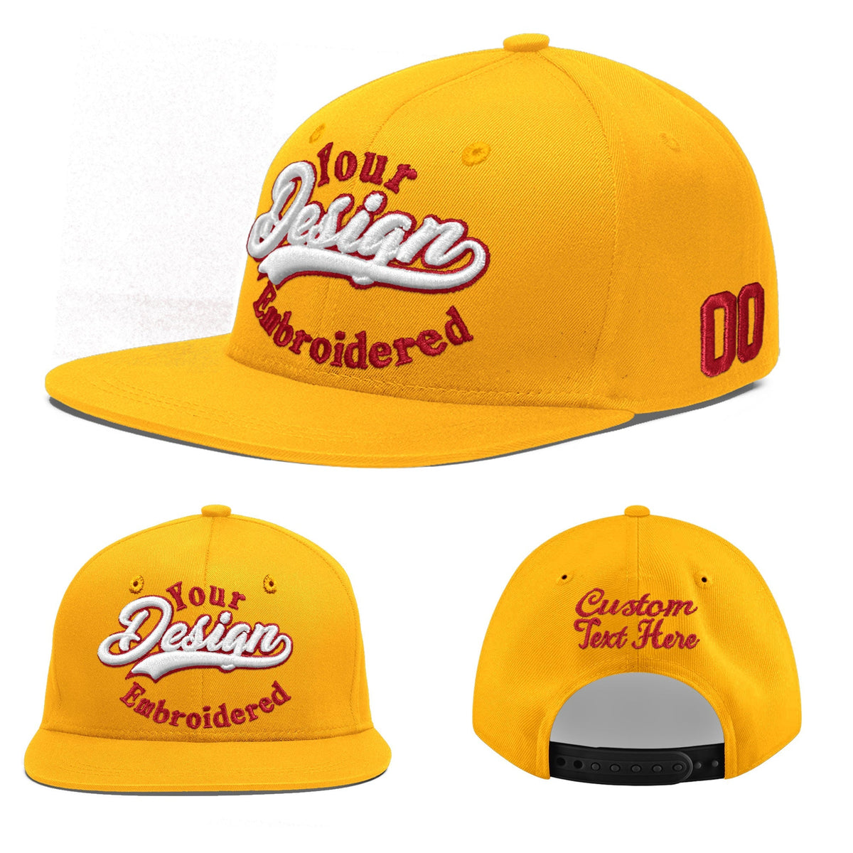Custom Yellow 3D Puff Embroidery Flat Embroidery Casual Sport Baseball Cap