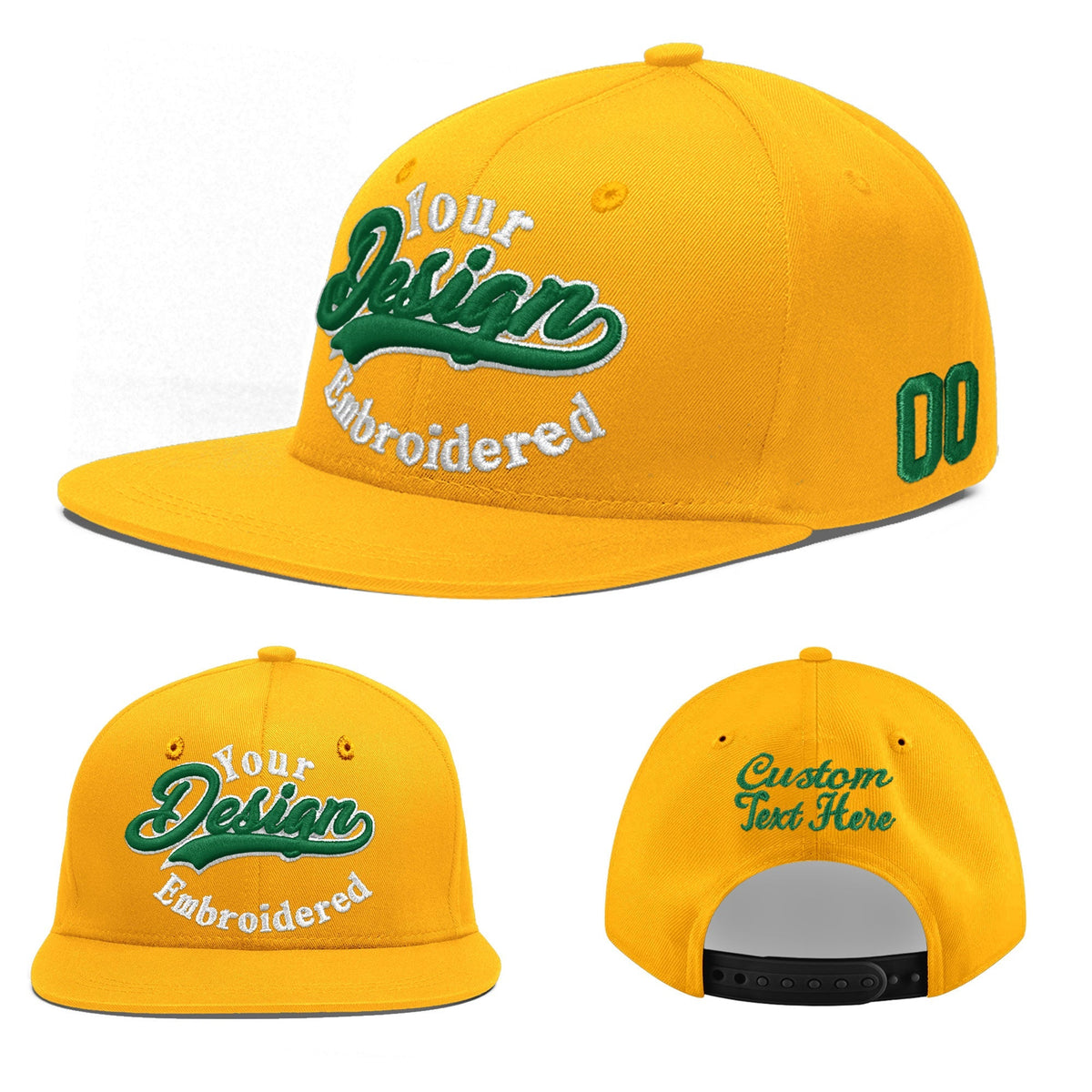 Custom Yellow 3D Puff Embroidery Flat Embroidery Casual Sport Baseball Cap