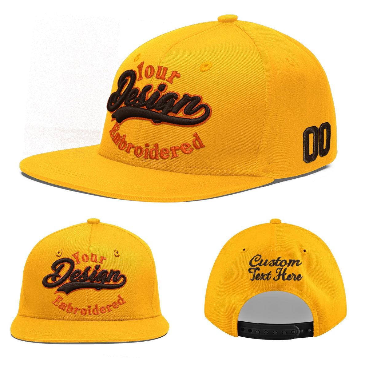 Custom Yellow 3D Puff Embroidery Flat Embroidery Casual Sport Baseball Cap