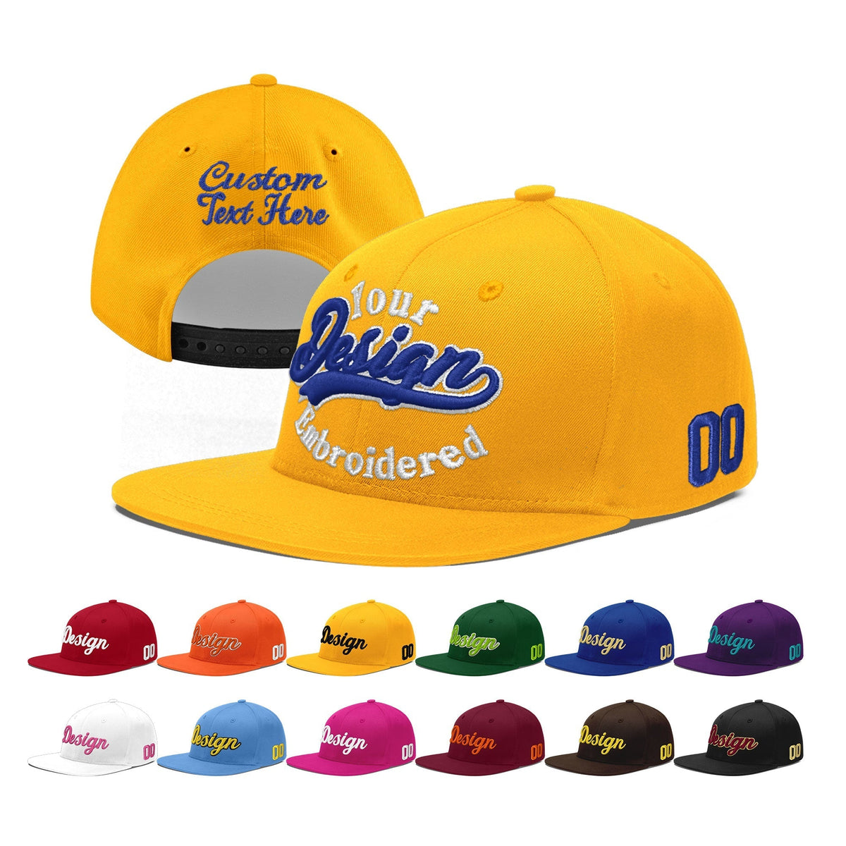 Custom Yellow 3D Puff Embroidery Flat Embroidery Casual Sport Baseball Cap