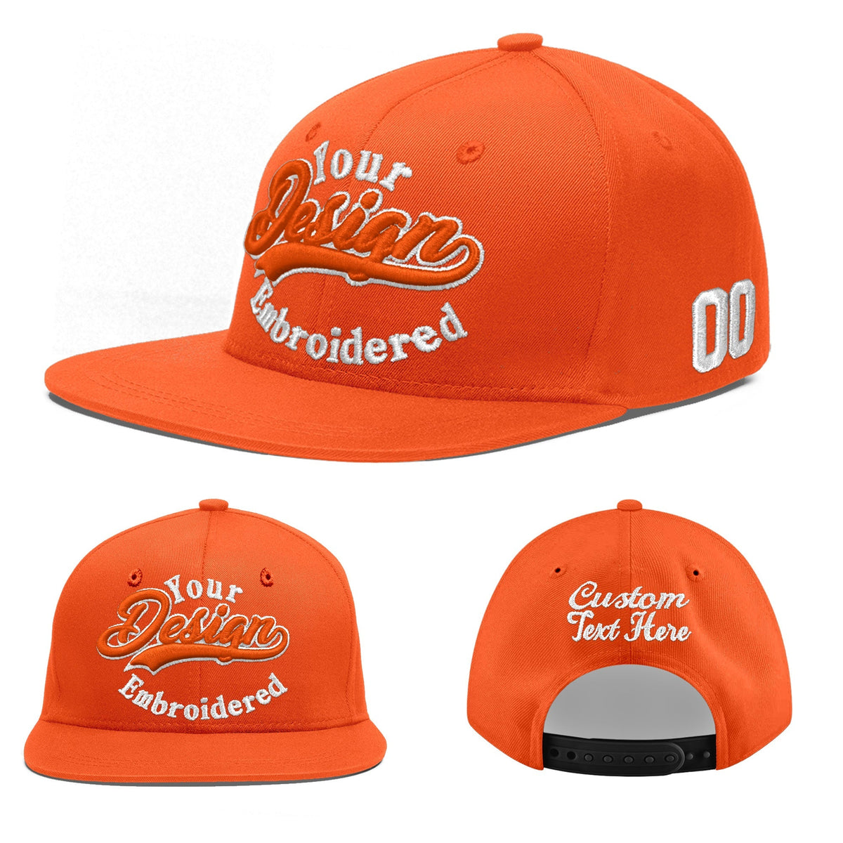 Custom Orange 3D Puff Embroidery Flat Embroidery Casual Sport Baseball Cap