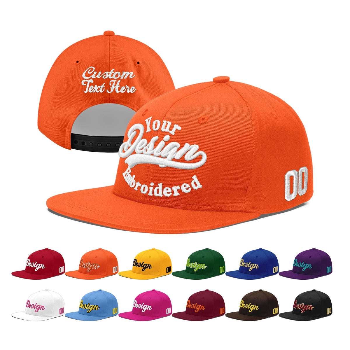 Custom Orange 3D Puff Embroidery Flat Embroidery Casual Sport Baseball Cap