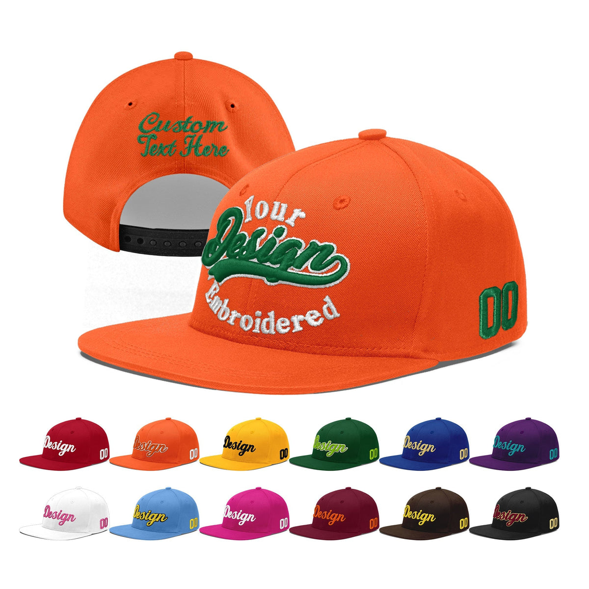 Custom Orange 3D Puff Embroidery Flat Embroidery Casual Sport Baseball Cap