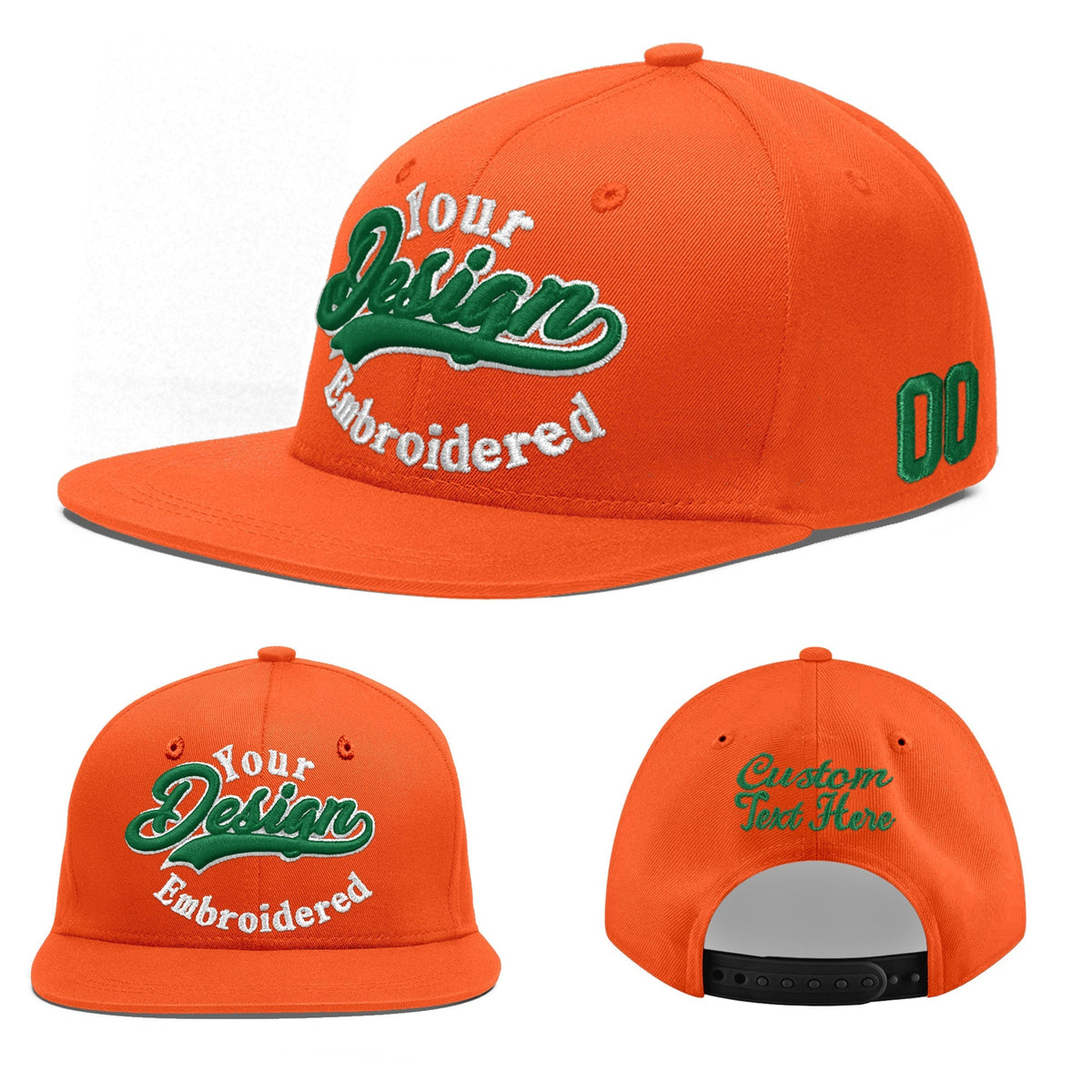 Custom Orange 3D Puff Embroidery Flat Embroidery Casual Sport Baseball Cap